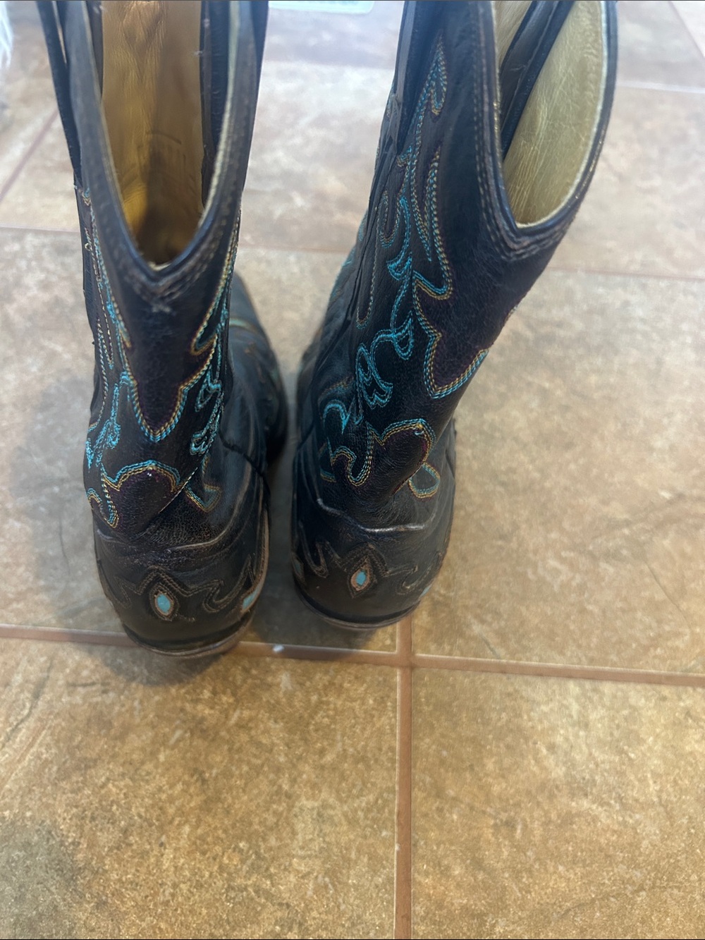 Corral Embroidered Leather Boots - Black with Teal Accents - Picture 2 of 5